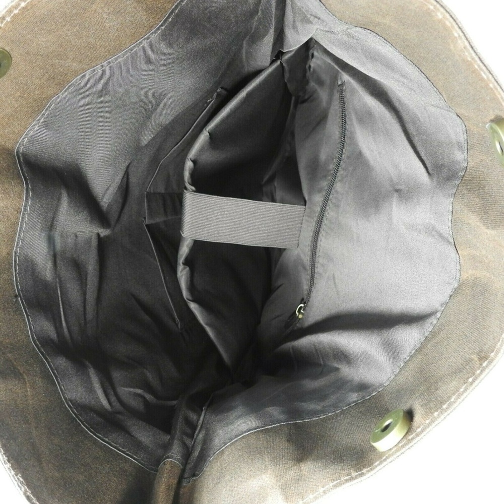 Waxed Canvas With Leather Trim Roll Top Backpack - Picture 8 of 8